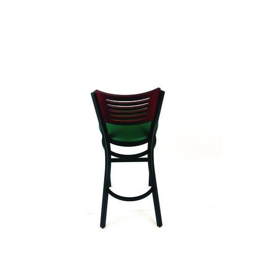 Picture of Jones River Series Barstool, Supports Up to 300 lb, 28.5" Seat Height, Green Seat, Dark Mahogany Back, Black Base