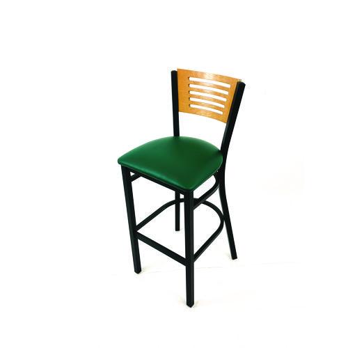 Picture of Jones River Series Barstool, Supports Up to 300 lb, 28.5" Seat Height, Green Seat, Natural Back, Black Base