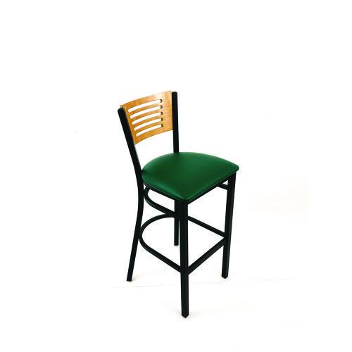 Picture of Jones River Series Barstool, Supports Up to 300 lb, 28.5" Seat Height, Green Seat, Natural Back, Black Base