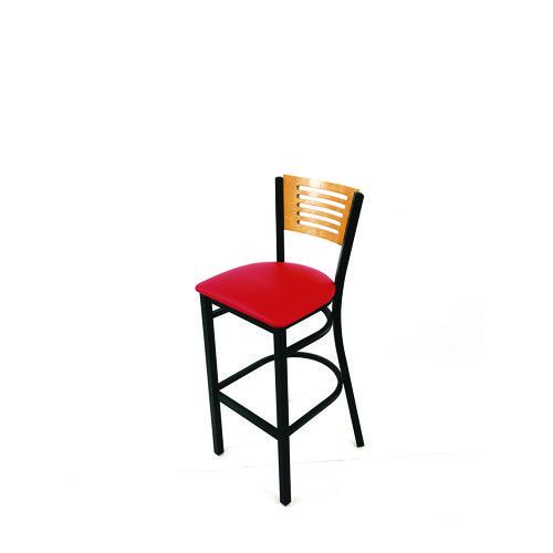 Picture of Jones River Series Barstool, Supports Up to 300 lb, 28.5" Seat Height, Red Seat, Natural Back, Black Base