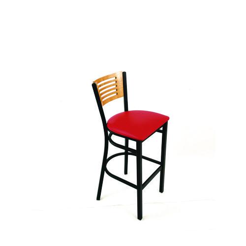 Picture of Jones River Series Barstool, Supports Up to 300 lb, 28.5" Seat Height, Red Seat, Natural Back, Black Base
