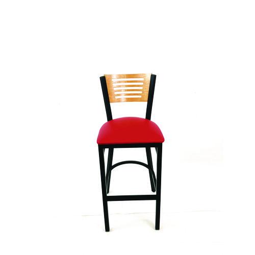 Picture of Jones River Series Barstool, Supports Up to 300 lb, 28.5" Seat Height, Red Seat, Natural Back, Black Base