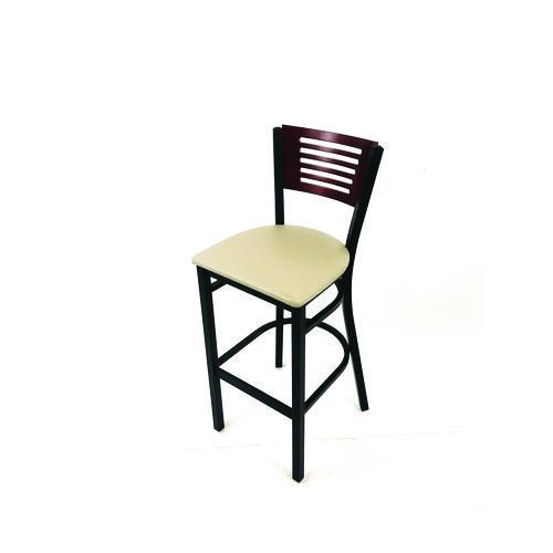 Picture of Jones River Series Barstool, Supports Up to 300 lb, 28.5" Seat Height, Taupe Seat, Dark Mahogany Back, Black Base