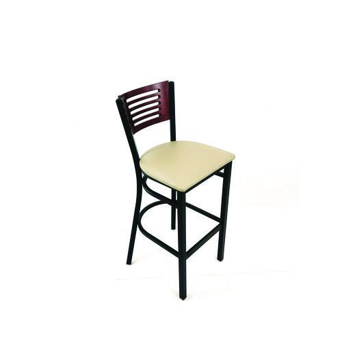 Picture of Jones River Series Barstool, Supports Up to 300 lb, 28.5" Seat Height, Taupe Seat, Dark Mahogany Back, Black Base