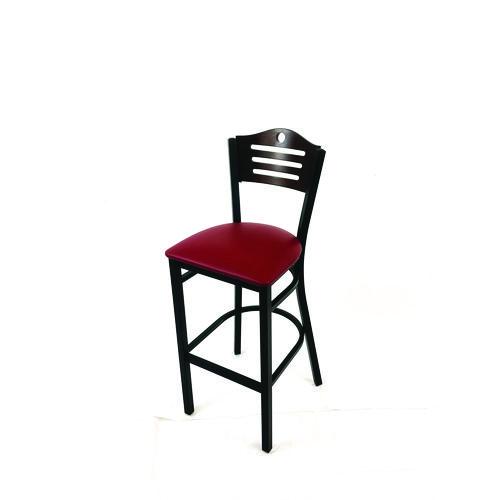 Picture of Eagle Series Barstool, Supports Up to 300 lb, 28.5" Seat Height, Burgundy Seat, Dark Walnut Back, Black Base