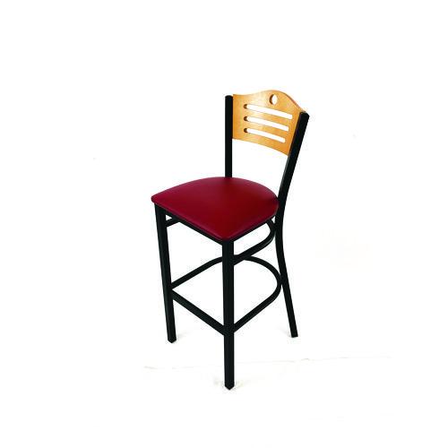 Picture of Eagle Series Barstool, Supports Up to 300 lb, 28.5" Seat Height, Burgundy Seat, Natural Back, Black Base