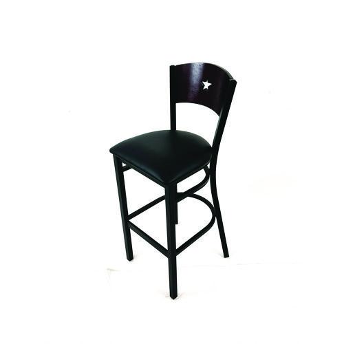 Picture of Liberty Series Barstool, Supports Up to 300 lb, 28.5" Seat Height, Black Seat, Dark Mahogany Back, Black Base