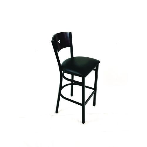 Picture of Liberty Series Barstool, Supports Up to 300 lb, 28.5" Seat Height, Black Seat, Dark Mahogany Back, Black Base