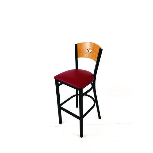 Picture of Liberty Series Barstool, Supports Up to 300 lb, 28.5" Seat Height, Burgundy Seat, Natural Back, Black Base