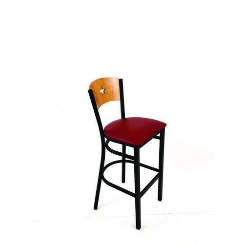 Picture of Liberty Series Barstool, Supports Up to 300 lb, 28.5" Seat Height, Burgundy Seat, Natural Back, Black Base