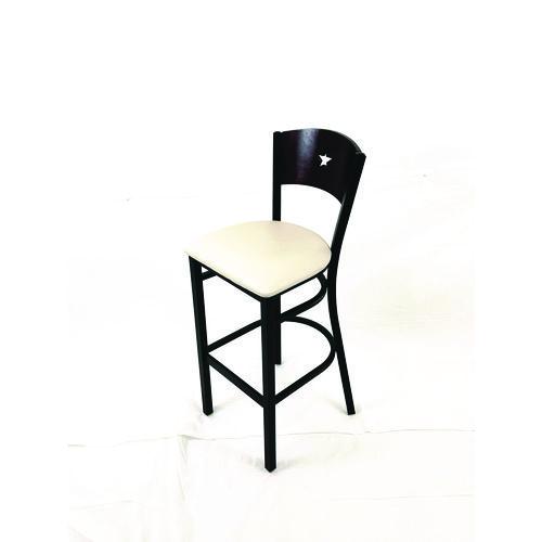 Picture of Liberty Series Barstool, Supports Up to 300 lb, 28.5" Seat Height, Cream Seat, Dark Mahogany Back, Black Base