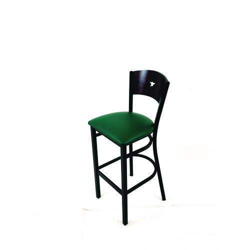 Picture of Liberty Series Barstool, Supports Up to 300 lb, 28.5" Seat Height, Green Seat, Dark Mahogany Back, Black Base