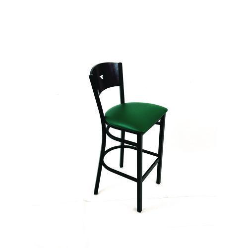 Picture of Liberty Series Barstool, Supports Up to 300 lb, 28.5" Seat Height, Green Seat, Dark Mahogany Back, Black Base