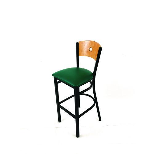 Picture of Liberty Series Barstool, Supports Up to 300 lb, 28.5" Seat Height, Green Seat, Natural Back, Black Base
