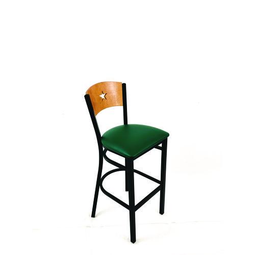 Picture of Liberty Series Barstool, Supports Up to 300 lb, 28.5" Seat Height, Green Seat, Natural Back, Black Base
