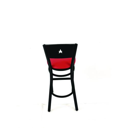 Picture of Liberty Series Barstool, Supports Up to 300 lb, 28.5" Seat Height, Red Seat, Dark Mahogany Back, Black Base