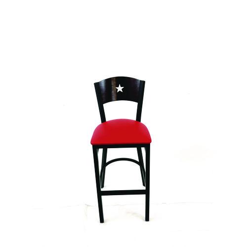 Picture of Liberty Series Barstool, Supports Up to 300 lb, 28.5" Seat Height, Red Seat, Dark Mahogany Back, Black Base