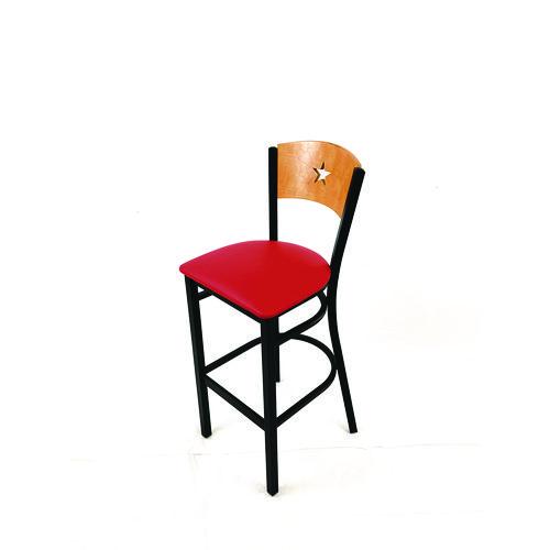 Picture of Liberty Series Barstool, Supports Up to 300 lb, 28.5" Seat Height, Red Seat, Natural Back, Black Base