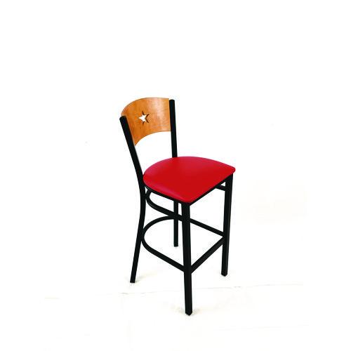 Picture of Liberty Series Barstool, Supports Up to 300 lb, 28.5" Seat Height, Red Seat, Natural Back, Black Base