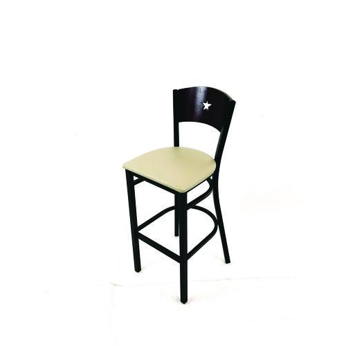 Picture of Liberty Series Barstool, Supports Up to 300 lb, 28.5" Seat Height, Taupe Seat, Dark Mahogany Back, Black Base