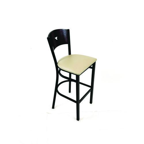 Picture of Liberty Series Barstool, Supports Up to 300 lb, 28.5" Seat Height, Taupe Seat, Dark Mahogany Back, Black Base
