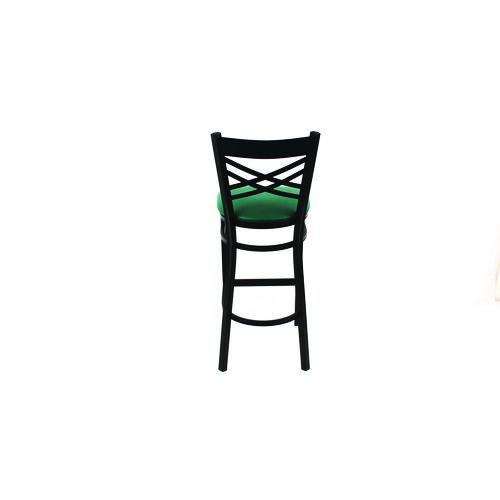 Picture of X Series Barstool, Supports Up to 300 lb, 29.5" Seat Height, Green Seat, Black Back, Black Base