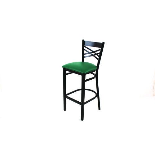 Picture of X Series Barstool, Supports Up to 300 lb, 29.5" Seat Height, Green Seat, Black Back, Black Base