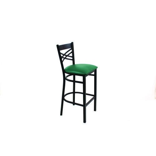 Picture of X Series Barstool, Supports Up to 300 lb, 29.5" Seat Height, Green Seat, Black Back, Black Base
