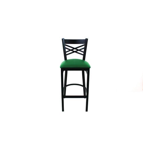 Picture of X Series Barstool, Supports Up to 300 lb, 29.5" Seat Height, Green Seat, Black Back, Black Base