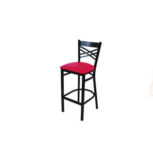 Picture of X Series Barstool, Supports Up to 300 lb, 29.5" Seat Height, Red Seat, Black Back, Black Base