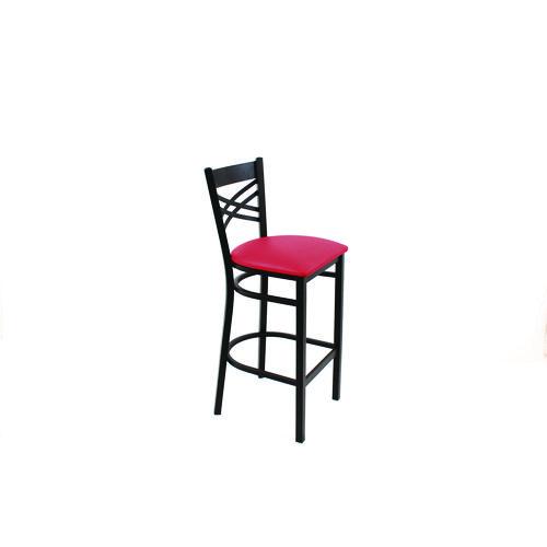 Picture of X Series Barstool, Supports Up to 300 lb, 29.5" Seat Height, Red Seat, Black Back, Black Base