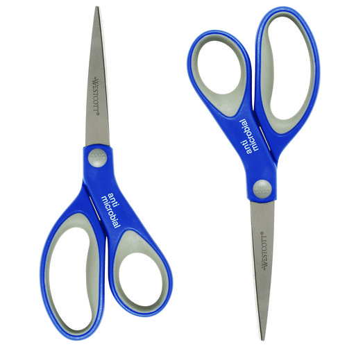 Picture of Scissors with Antimicrobial Protection, 8" Long, 3.25" Cut Length, Straight Blue/Gray Handle, 2/Pack