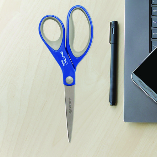 Picture of Scissors with Antimicrobial Protection, 8" Long, 3.25" Cut Length, Straight Blue/Gray Handle, 2/Pack