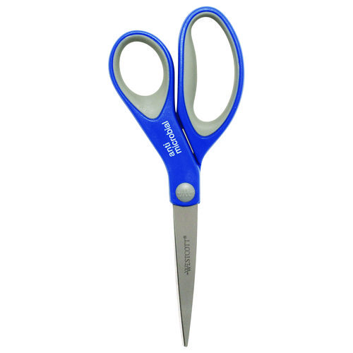 Picture of Scissors with Antimicrobial Protection, 8" Length, 3.25" Cut Length, Blue/Gray Straight Handle, 3/Pack