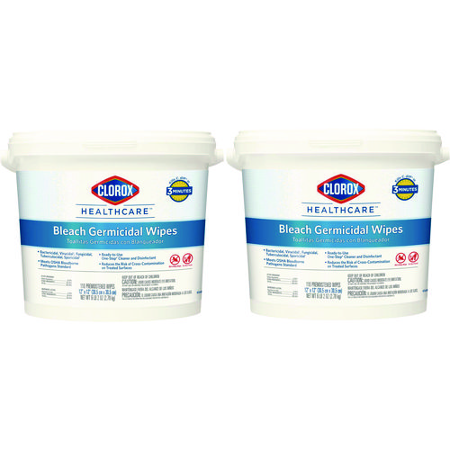 Picture of Bleach Germicidal Wipes, 1-Ply, 12 x 12, Unscented, White, 110/Canister, 2 Canisters/Carton