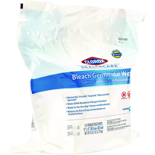 Picture of Bleach Germicidal Wipes, Refill for Bucket, 1-Ply, 12 x 12, Unscented, White, 110/Bag