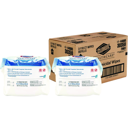 Picture of Bleach Germicidal Wipes, 1-Ply, 12 x 12, Unscented, White, 110/Refill, 2 Refills/Carton