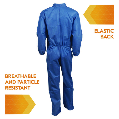 Picture of A20 Breathable Particle Protection Coveralls, Zip Front, Elastic Back, Wrists, Ankles, 3X-Large, Blue, 20/Carton