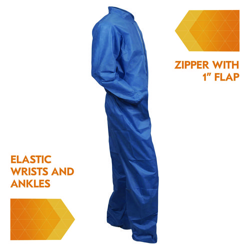 Picture of A20 Breathable Particle Protection Coveralls, Zip Front, Elastic Back, Wrists, Ankles, 3X-Large, Blue, 20/Carton