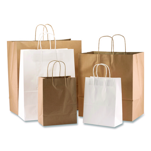 Picture of Kraft Paper Bags, Natural Kraft Flat Handles, 10" x 6" x 13", Natural, 250/Carton