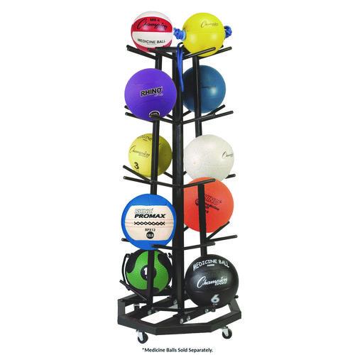 Picture of Deluxe Five-Row Mobile Medicine Ball Rack, Metal, 198 lb Capacity, 25" x 25" x 56", Black