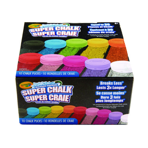 Picture of Super Chalk, 1" x 2.8" Diameter, 10 Assorted Colors, 10 Pucks/Box