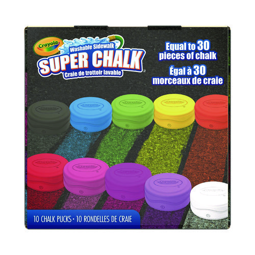 Picture of Super Chalk, 1" x 2.8" Diameter, 10 Assorted Colors, 10 Pucks/Box