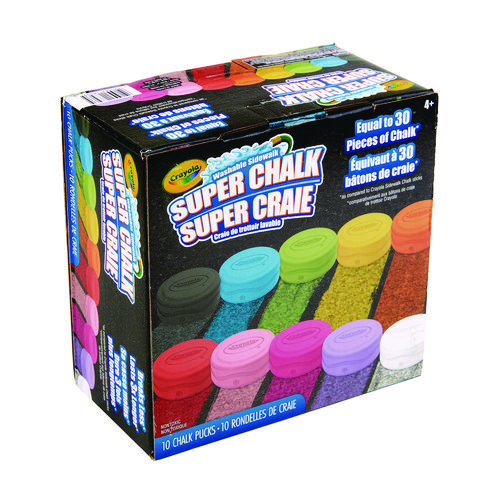 Picture of Super Chalk, 1" x 2.8" Diameter, 10 Assorted Colors, 10 Pucks/Box