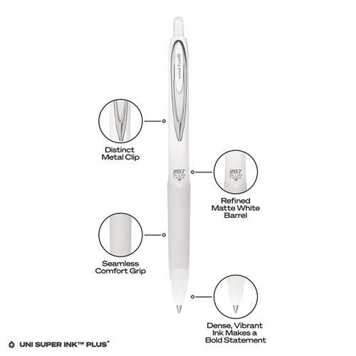 Picture of 207 Plus+ Gel Pen, Retractable, Medium 0.7 mm, Black Ink, White Barrel, 4/Pack