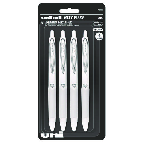 Picture of 207 Plus+ Gel Pen, Retractable, Medium 0.7 mm, Black Ink, White Barrel, 4/Pack