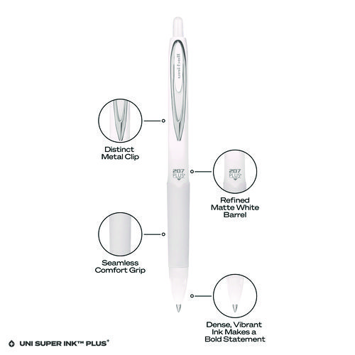 Picture of 207 Plus+ Gel Pen, Retractable, Medium 0.7 mm, Black Ink, White Barrel, Dozen