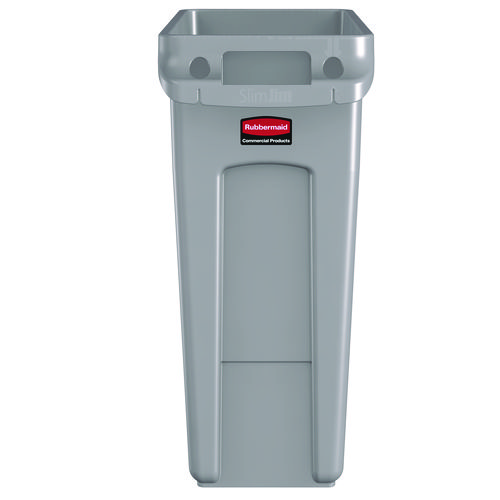 Slim+Jim+Waste+Container+with+Handles%2C+16+gal%2C+Plastic%2C+Light+Gray