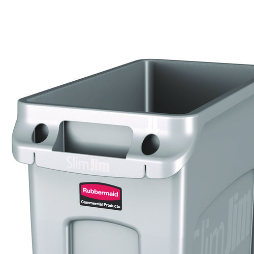 Picture of Slim Jim Waste Container with Handles, 16 gal, Plastic, Light Gray