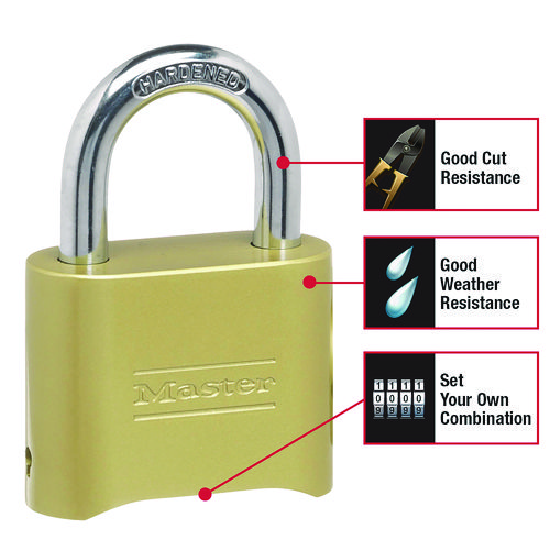 Picture of Resettable Combination Padlock, 2" Wide, Brass